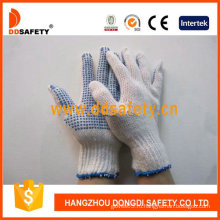 Отбеливатель хлопчатобумажные перчатки, вязаные перчатки синий ПВХ точками (DKP110)